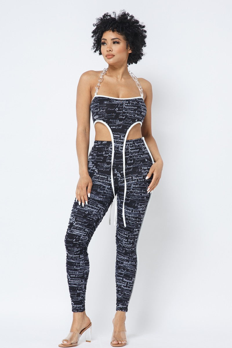 Mesh Print Crop Top With Matching Leggings