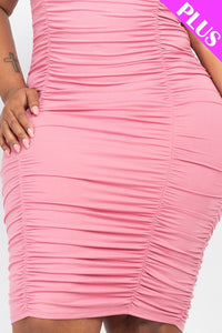 Plus Size Double Ruched Front And Back Detail Mini Dress